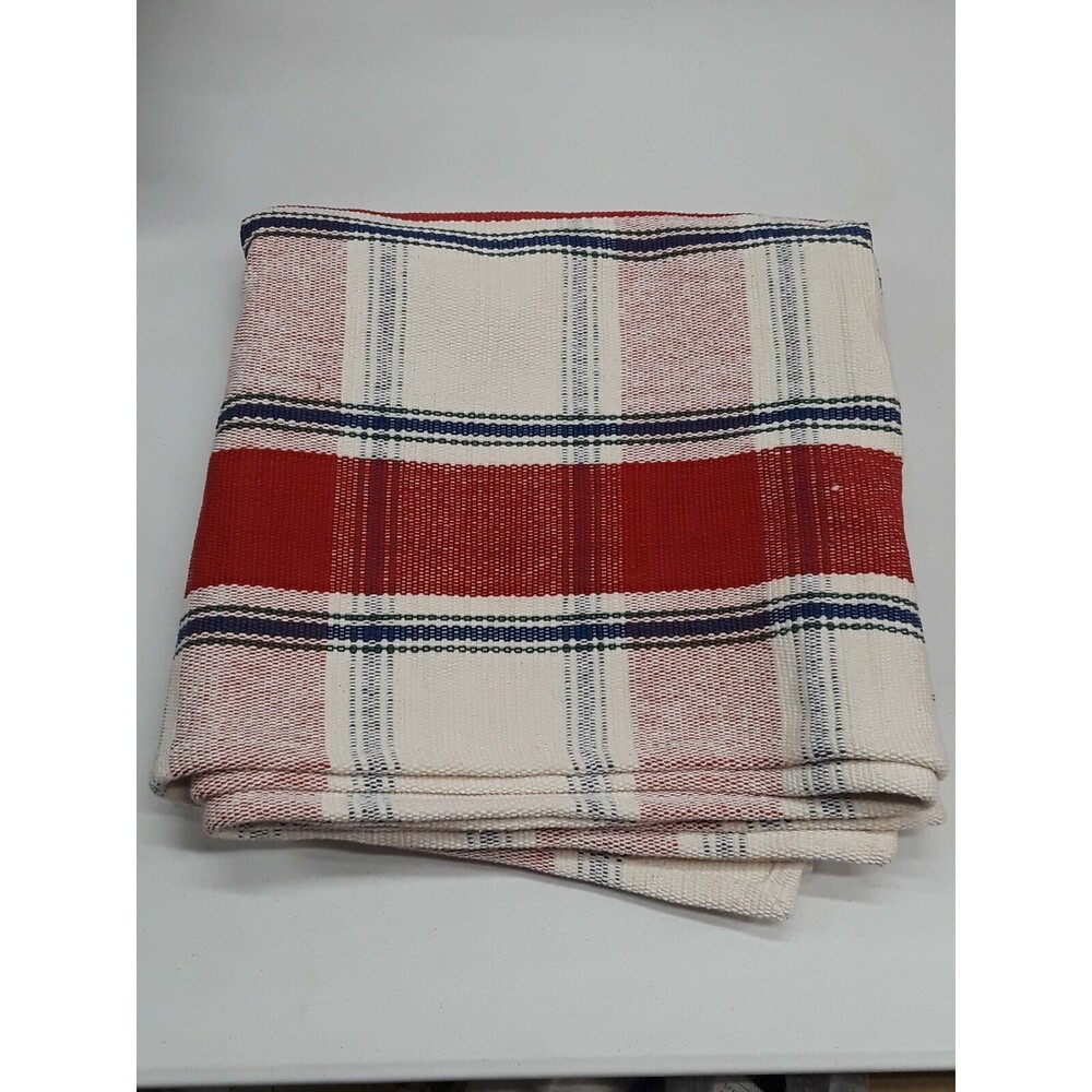 Tag Textiles India Heavy Tablecloth Woven Red Blue White Checkered 64x60"